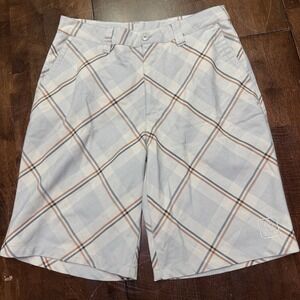 Katin Surf Co Flat Front Chino Shorts.‎ Brown Plaid, Surfer Logo Men's 32